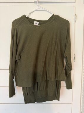 CAbi Olive Green Scoop Neck Layered Knit Sweater